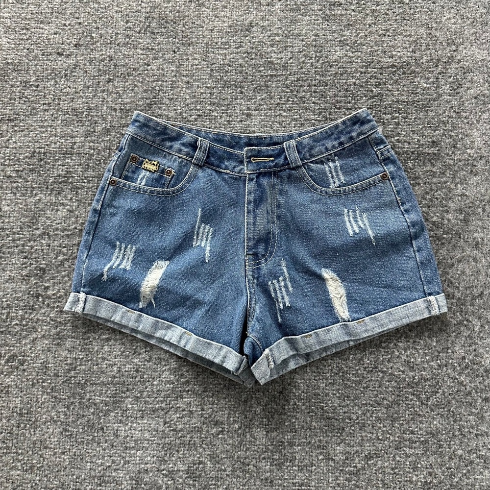 Unbranded Denim Shorts Womens Size S Blue Distressed High Waisted Cuffed Summer